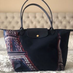 LONGCHAMP Le Pliage Navy Tote Bag Eiffel Tower